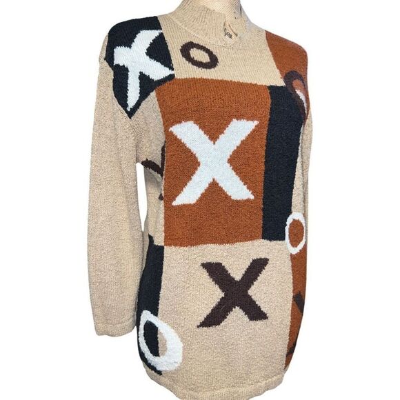 Vintage Designer Original Studios Xs & Os Abstract Long Fleece Sweater Retro S - Picture 1 of 11